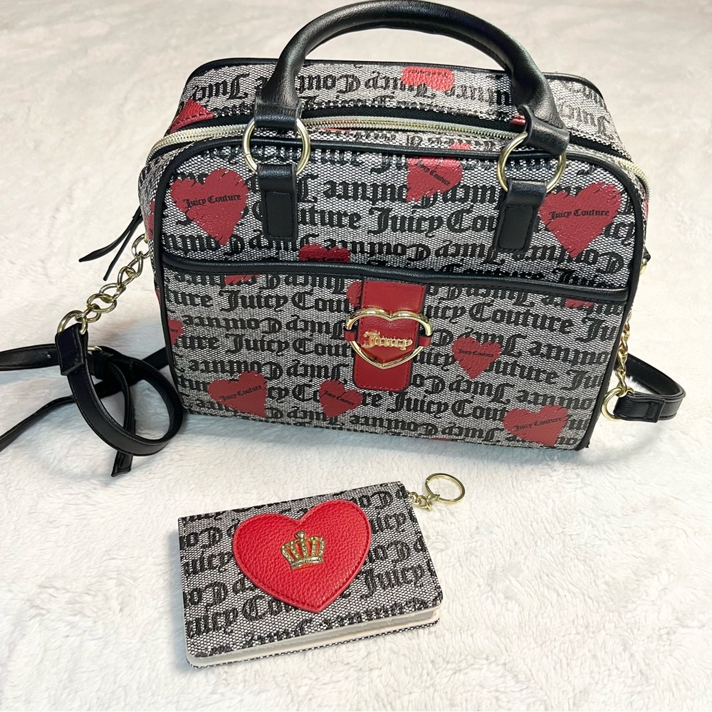 Juicy Couture Addicted to Love Red Heart Logo Satchel with Matching Card Holder